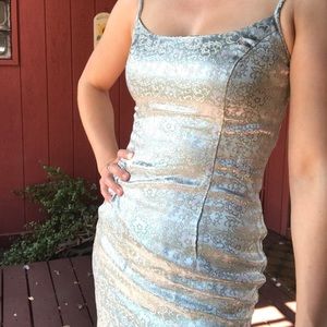 Mint green satin brocade 1990’s mini dress